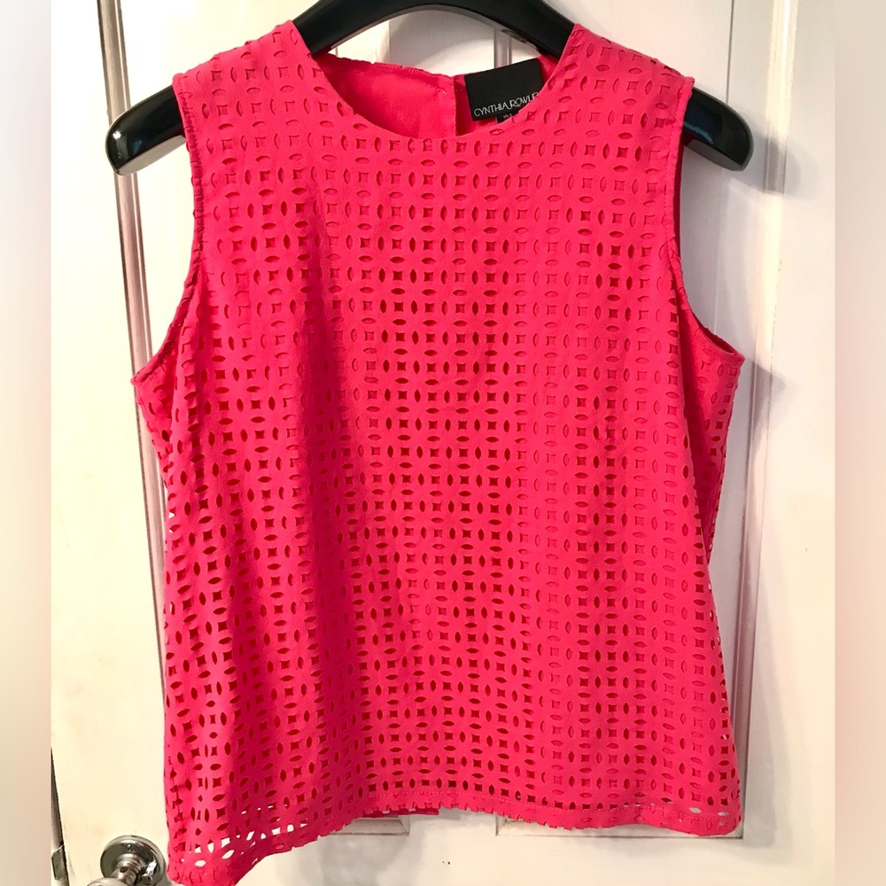Cynthia Rowley sleeveless blouse S hot pink cutout eyelets Barbie career wear